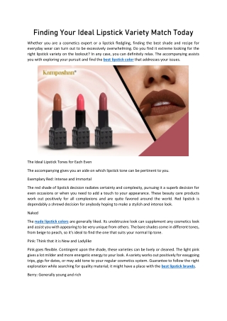 Finding Your Ideal Lipstick Variety Match Today