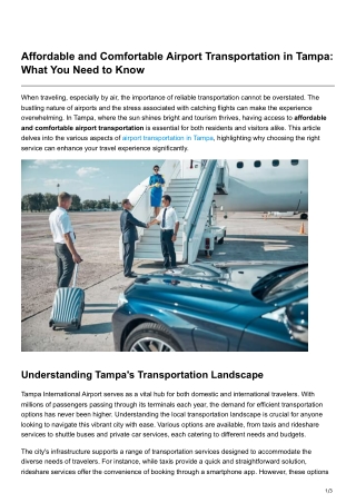 Affordable and Comfortable Airport Transportation in Tampa What You Need to Know