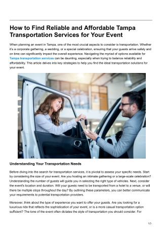 How to Find Reliable and Affordable Tampa Transportation Services for Your Event