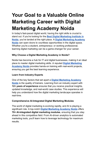 Your Goal to a Valuable Online Marketing Career with Digital Marketing Academy N