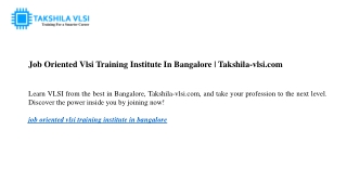 Job Oriented Vlsi Training Institute In Bangalore | Takshila-vlsi.com