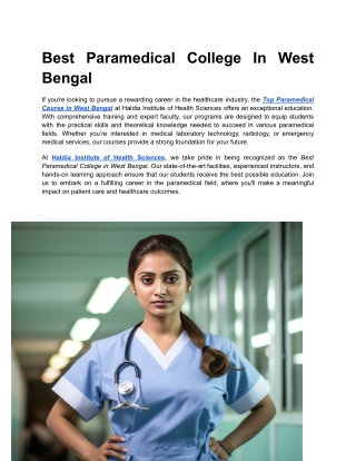 Best Paramedical College In West Bengal