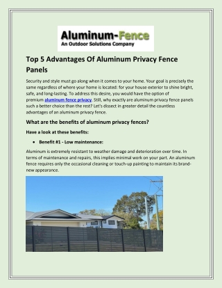 Top 5 Advantages Of Aluminum Privacy Fence Panels