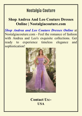 Shop Andrea And Leo Couture Dresses Online  Nostalgiacouture.com