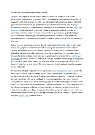 Numatic Ile Profesyonel Temizlikte Fark Yaratin