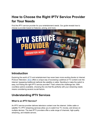 How to Choose the Right IPTV Service Provider for Your Needs