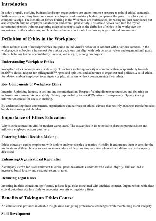 The Benefits of Ethics Training in the Workplace
