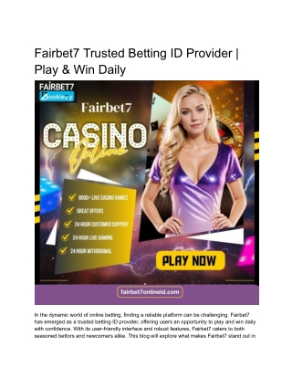 Fairbet7 Trusted Betting ID Provider _ Play & Win Daily