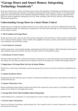 “Garage Doors and Smart Homes Integrating Technology Seamlessly”