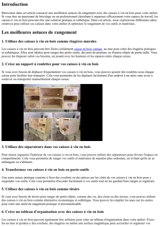 Les meilleures astuces de rangement avec des caisses à vin en bois pour votre at