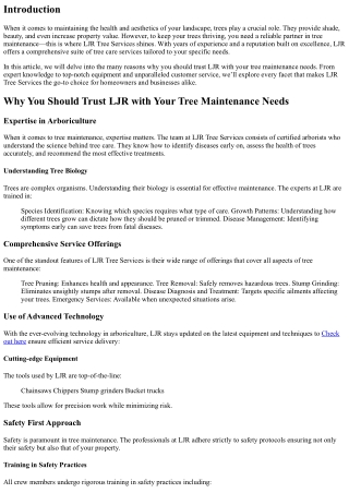 Why You Should Trust LJR with Your Tree Maintenance Needs