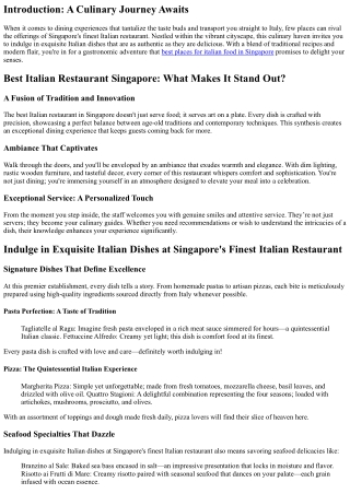 Indulge in Exquisite Italian Dishes at Singapore's Finest Italian Restaurant