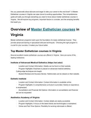 Master Esthetician Courses