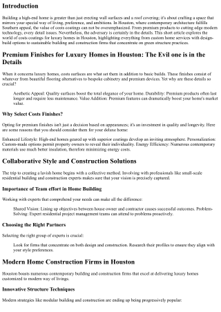 Premium Finishes for Luxury Houses in Houston: The Evil one remains in the Infor