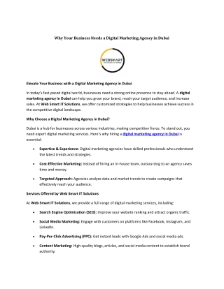 Why Your Business Needs a Digital Marketing Agency in Dubai