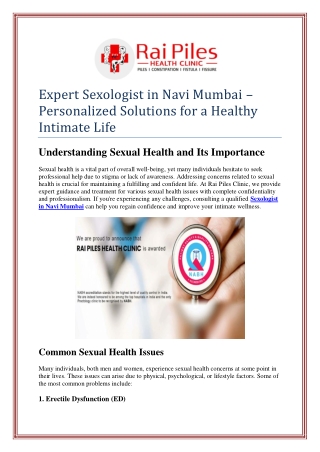 Expert Sexologist in Navi Mumbai – Personalized Solutions for a Healthy Intimate