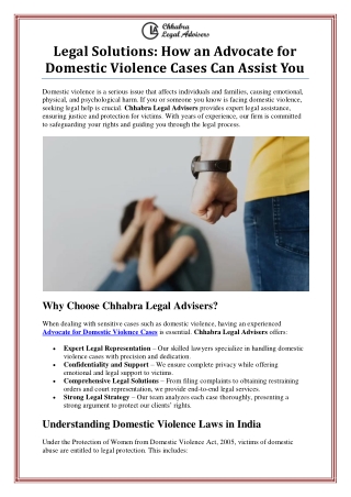 Advocate for Domestic Violence Cases - Chhabra Legal Advisers