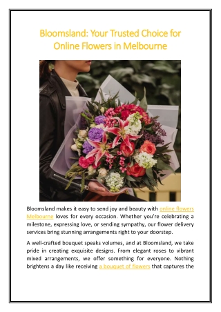 Bloomsland Your Trusted Choice for Online Flowers in Melbourne