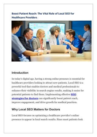 Boost Patient Reach-The Vital Role of Local SEO for Healthcare Providers