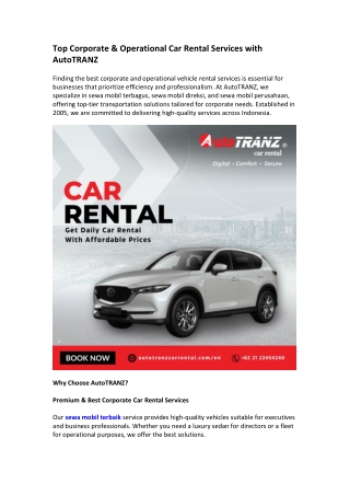 Top Corporate & Operational Car Rental Services with AutoTRANZ