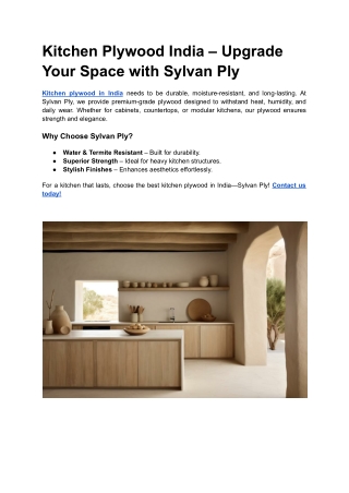 Kitchen Plywood India – Upgrade Your Space with Sylvan Ply