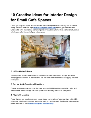 10 Creative Ideas for Interior Design for Small Cafe Spaces