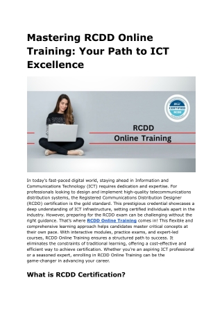 Mastering RCDD Online Training  Your Path to ICT Excellence