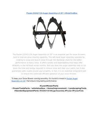Poulan 532421124 Auger Assembly-LH 30_ _ WholeToolBox