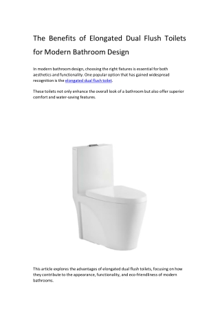 The Benefits of Elongated Dual Flush Toilets for Modern Bathroom Design