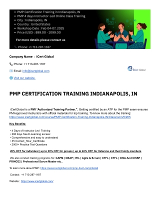 PMP CERTIFICATION TRAINING INDIANAPOLIS, IN