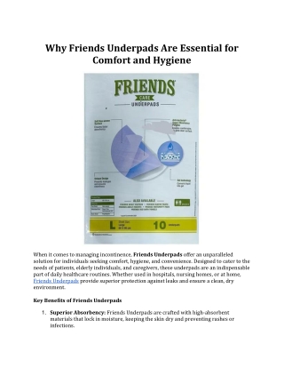 Why Friends Underpads Are Essential for Comfort and Hygiene