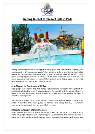 Empex Watertoys® - Tipping Bucket for Resort Splash Pads