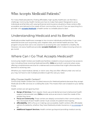 Who Accepts Medicaid Patients