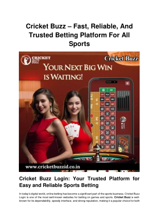 Cricket Buzz – Fast, Reliable, And Trusted Betting Platform For All Sports