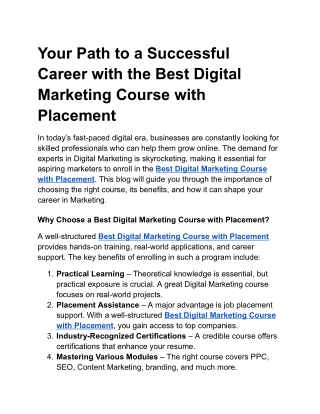 Your Path to a Successful Career with the Best Digital Marketing Course with Placement