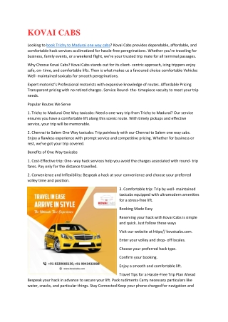 Experience Seamless Travel with Kovai Cabs