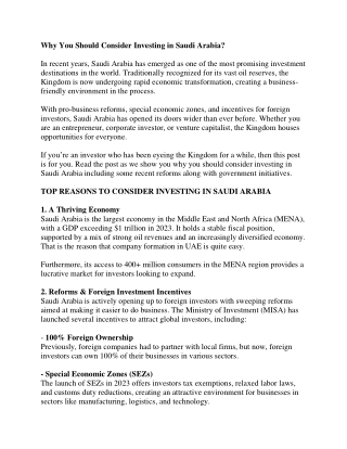 Why You Should Consider Investing in Saudi Arabia