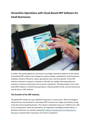 Streamline Operations with Cloud-Based ERP Software for Small Businesses
