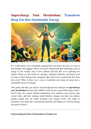 Supercharge Your Metabolism- Transform Deep Fat Into Sustainable Energy