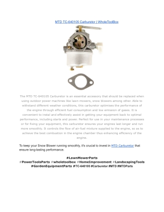 MTD TC-640105 Carburetor _ WholeToolBox