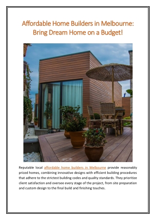 Affordable Home Builders in Melbourne Bring Dream Home on a Budget