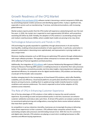 Growth Readiness of the CPQ Market