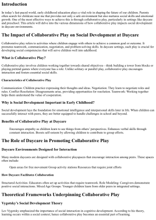 The Impact of Collaborative Play on Social Development at Daycare