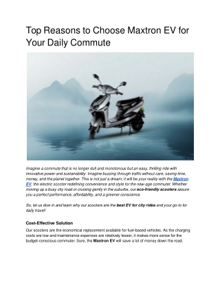 Top Reasons to Choose Maxtron EV for Your Daily Commute