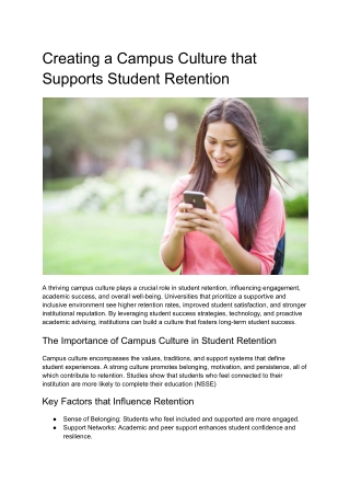Creating a Campus Culture that Supports Student Retention