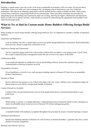 What to Look For In Custom Home Builders Offering Design-Build Services