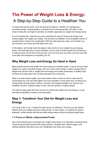 The Power of Weight Loss & Energy A Step-by-Step Guide to a Healthier You