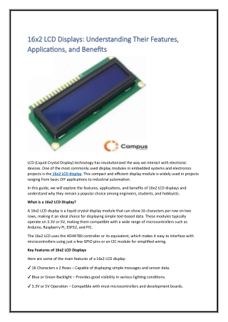 16x2 LCD Displays: Understanding Their Features, Applications, and Benefits