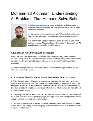Mohammad Alothman Understanding AI Problems That Humans Solve Better