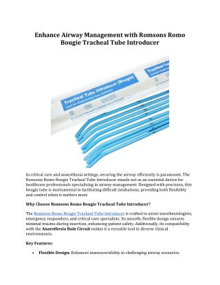 Enhance Airway Management with Romsons Romo Bougie Tracheal Tube Introducer